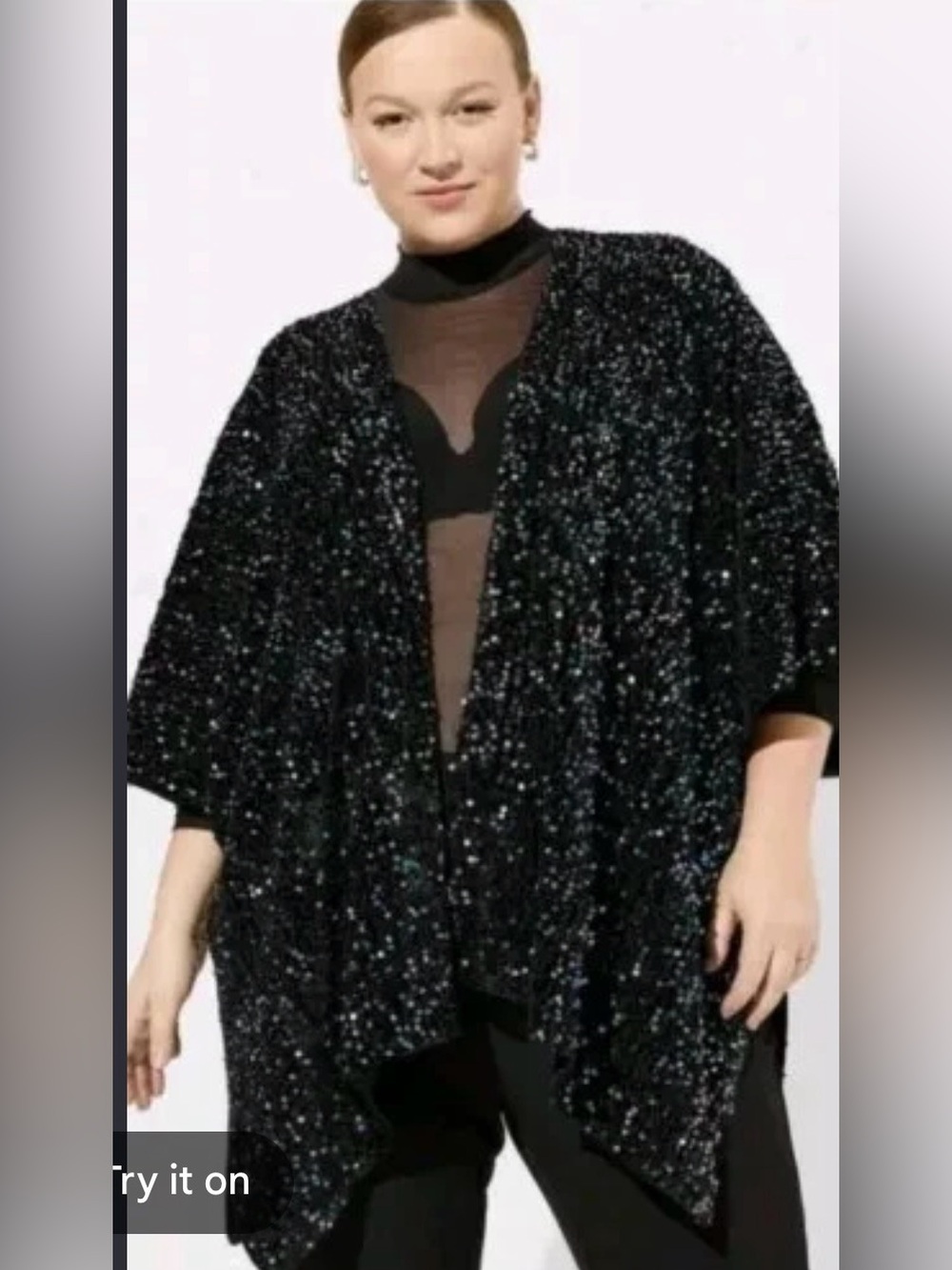 torrid Black Sequin Open-Front Kimono Sweater shine knit poncho one size new plu
